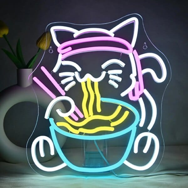 Noodle Cat Neon Sign – Ramen Cat LED Light