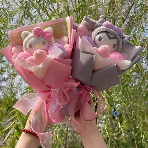 kawaii cat plush flower bouquet