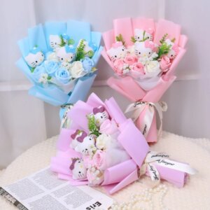 kawaii cat plush flower bouquet
