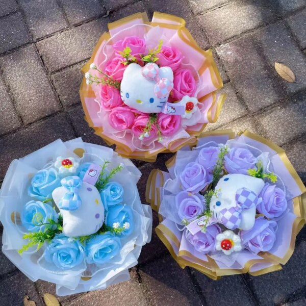 kawaii cat plush flower bouquet