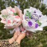 kawaii cat plush flower bouquet