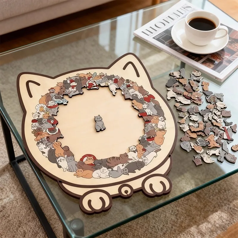cat shaped wooden jigsaw puzzle