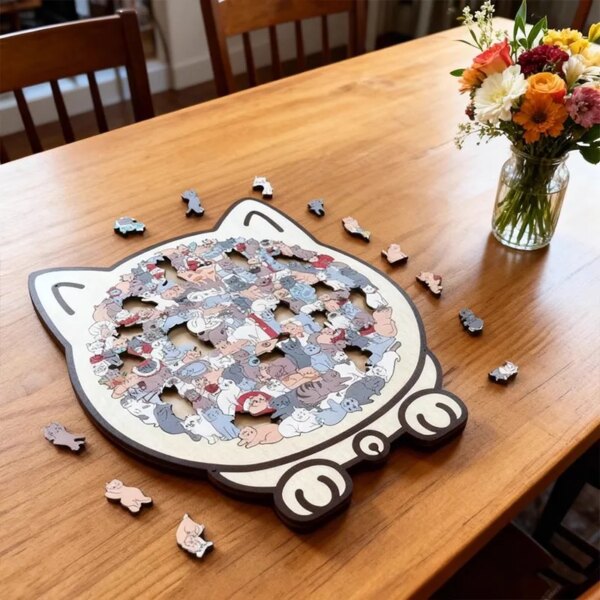 cat shaped wooden jigsaw puzzle